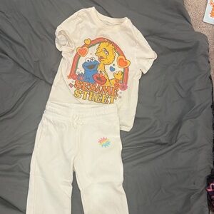 Old navy Sesame Street Cream Tee and Sweatpants Set with Colorful Retro Graphic